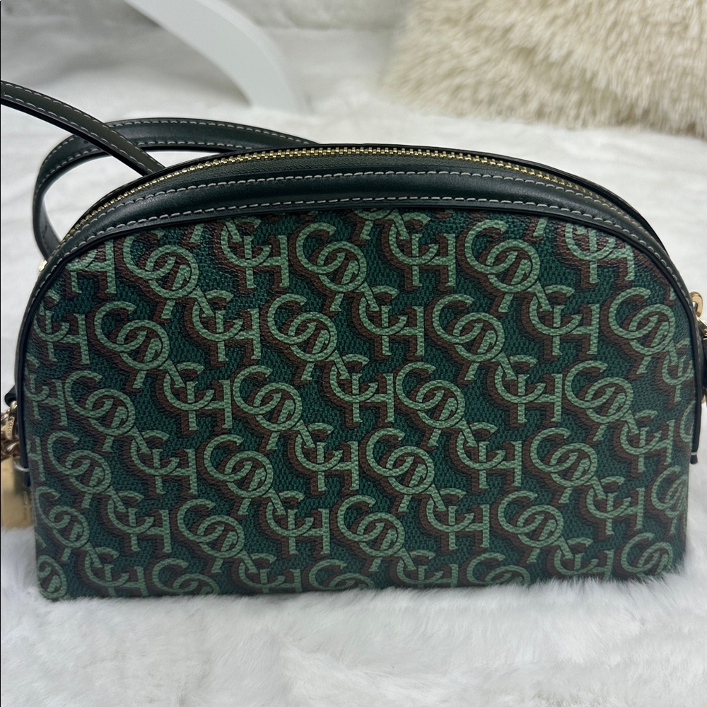Coach CF343 Madi Crossbody W Coach Monogram Print Green Canvas Leather Bag